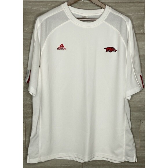 Arkansas Razorbacks Adidas Climacool White Short Short Sleeve NCAA Mens XL EUC - Picture 1 of 9